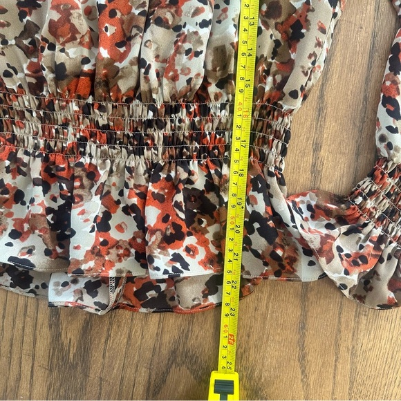 Victor Alfaro Collective Blouse Brown Painted Floral Peplum Top Size XS - Picture 11 of 13